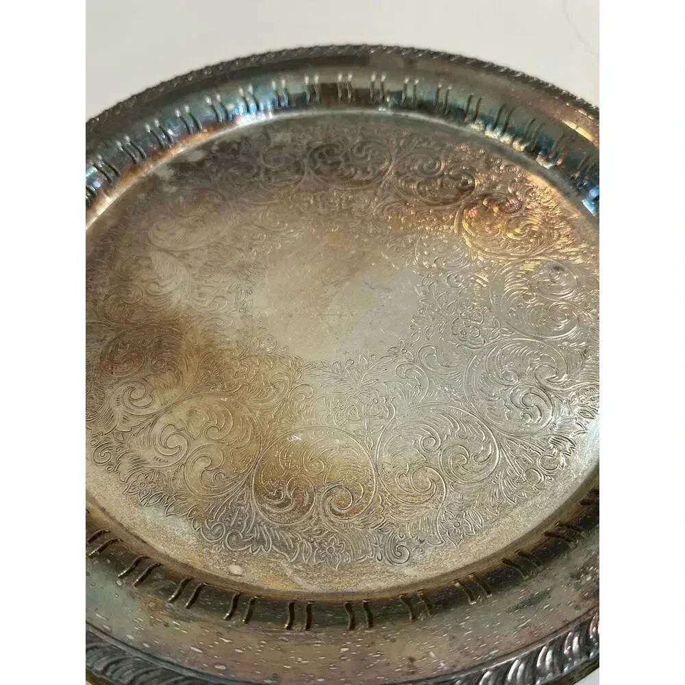WM Rogers Silver Round Tray Metal Serving Plate